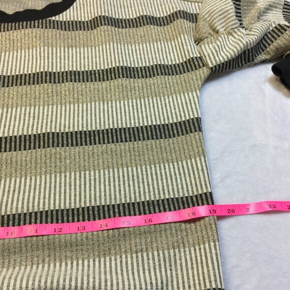 BCBGENERATION Sweater Sz M Woman Gold Silver Metallic Striped Long Ruched Sleeve - Picture 9 of 13